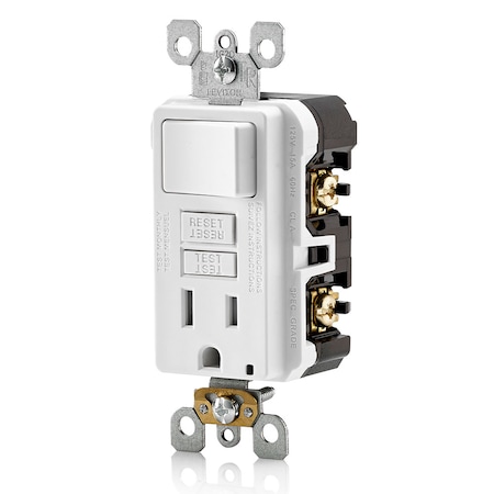Leviton Switch, GFCI Receptacle, 125Vac, 5-15R GFSW1-W